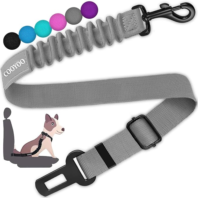 COOYOO Dog Seat Belt,Retractable Dog Car Harness Seat Belt for Car Adjustable Nylon Pet Safety Seat Belts Heavy Duty & Elastic Bungee Buffer-Mewly Pet