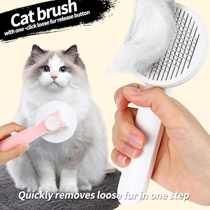 2PCS Pet Grooming Kit, Cat Brushes & Cat Nail Clipper, Cat Grooming Brush for Sedding and Grooming Fur (Pink）-Mewly Pet
