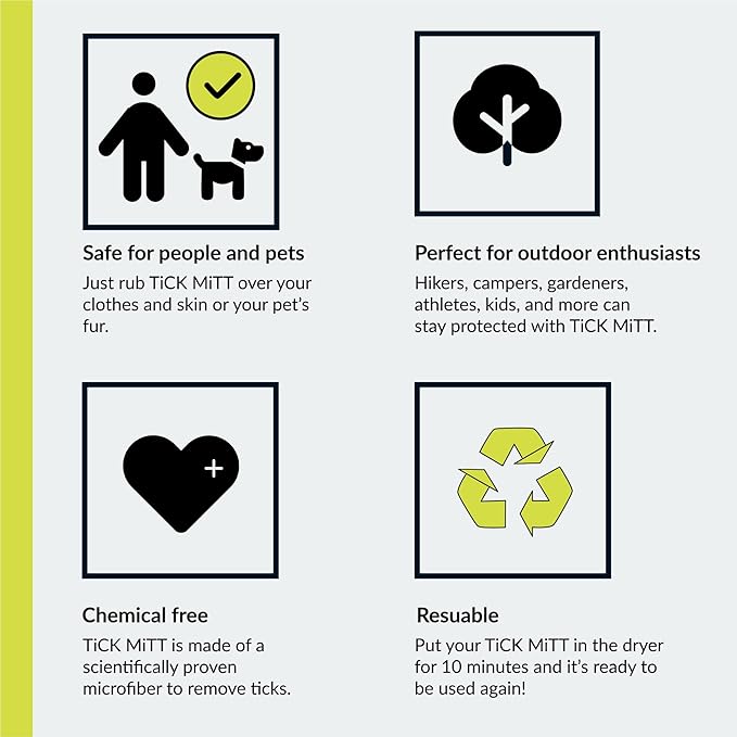 Green Tick Removal Glove: Gently Remove Ticks from Humans & Pets - Chemical-Free, Durable, Portable, Easy to Use Tick Management Tool for Outdoor Adventures & Everyday Use-Mewly Pet