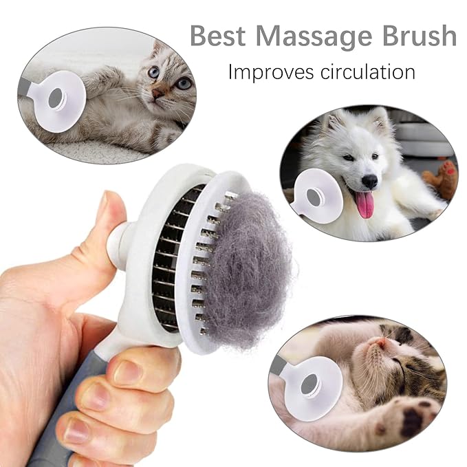 Cat Self Cleaning Slicker Brush, Pets Skin Friendly Grooming Brushes for Shedding Dogs Cats Hair Easy to Remove Loose Undercoat with Long or Short Hairs Pet Massage Tool for All Hair Type- UPGRADED-Mewly Pet
