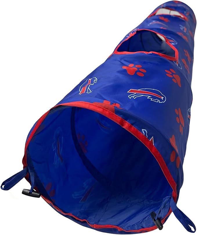 NFL Buffalo Bills Cat Tunnel Tube Toy with Plush Football Catnip and Feathers Collapsible Tunnel for Cats to Play, Peek and Hide, Sporty & Fun Cat Tunnel Toy with Team Logo All-Over Design!-Mewly Pet