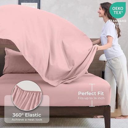 HEVUMYI Rose Gold King Comforter Set - 7-Piece All Season Bed in a Bag King, Ultra Soft Bedding Set with Comforter, Flat Sheet, Fitted Sheet, Pillowcases, Pillow Shams