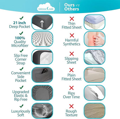DREAMCARE Twin XL Sheet Sets - 4pc Cooling Sheets XL Twin Sheets - Twin XL up to 21” Deep Pocket – Hotel Luxury Extra Long 100% Brushed Microfiber with Side Pocket - D. Gray
