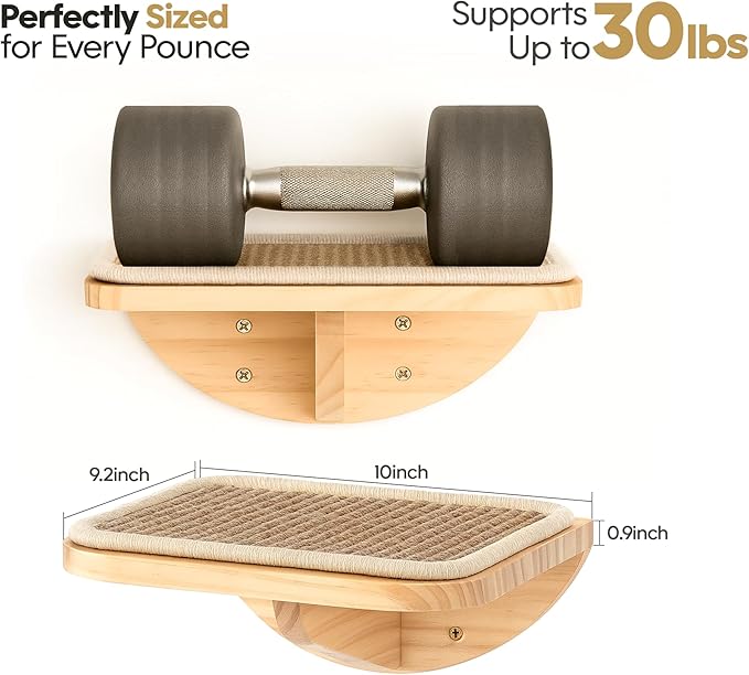 Cat Window Perches, Curved Cat Wall Sisal Mat Bed and 2 Floating Wall Steps, Wall Mounted Climbing Shelves for Sleeping, Playing, and Lounging-Mewly Pet