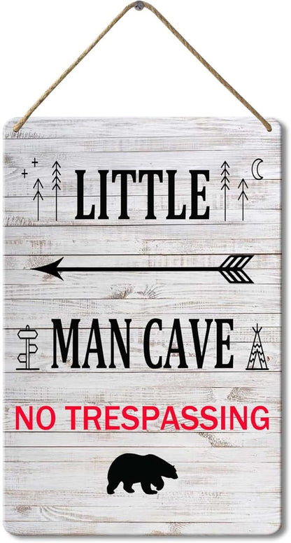 Little Man Cave Wooden Hanging Wall Sign, 8x12 Inch, Farmhouse Wall Decor for Baby Home Bedroom Living Room