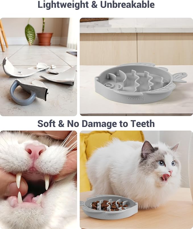 Coomazy 2-in-1 Silicone Slow Feeder Dog Cat Bowls, Interactive Puzzle Toy for Pets Dry/Wet Food Training, Keeps Dogs Cats Busy, Prevents Puppy Kitty Overeating (Smoky Gray, 1.2 Cup)-Mewly Pet