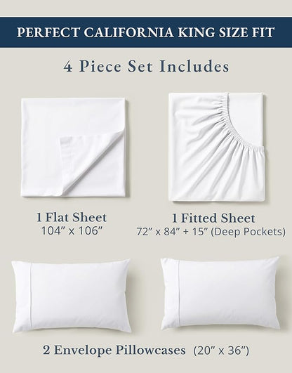 LANE LINEN 100% Organic Cotton California King Sheets Set, 4-Piece Pure Long Staple Percale Weave Ultra Soft Best Bedding Sheets for Bed, Fits Mattress Upto 15" Deep Cal King Sheets- White