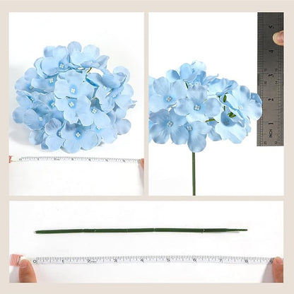 Auihiay 64pcs Silk Hydrangea Artificial Flowers, Artificial Hydrangea Flowers with Stems, Full Hydrangea Flowers for Wedding Centerpieces, Home, Garden, Party Decoration (Blue)
