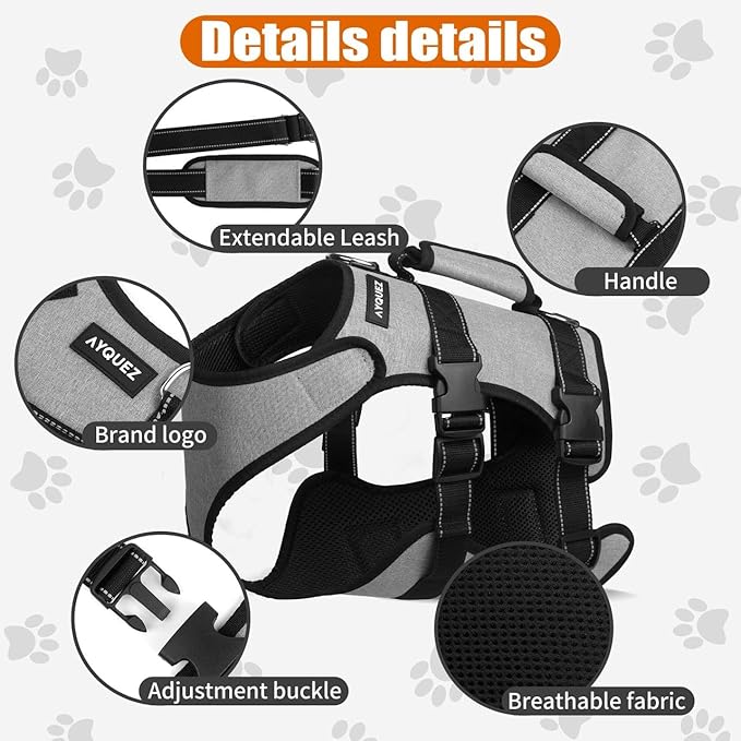 Ayquez Dog Lift Harness with Storage and Transport Bag, Dog Harness with Handle for Lifting & Hip dysplasia, arnés para Perros pequeños, pechera para Perros (Gray, M)-Mewly Pet