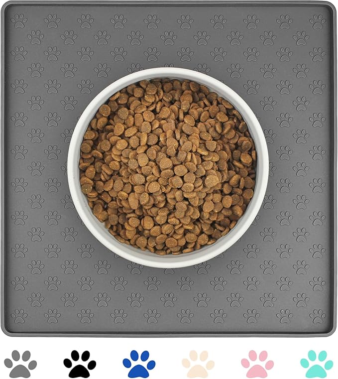 Ptlom Grey Pet Placemat for Dog and Cat, Waterproof Non-Slip Silicone Feeding Bowl Mat Prevent Food and Water Overflow, Puppy Dish Feeder Fountain Trays Suitable for Medium and Small Pets-Mewly Pet