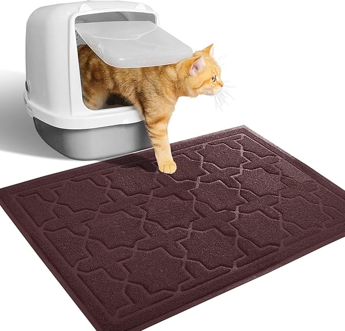 Yimobra Cat Litter Mat, 24"x20" Litter Mat with Litter Lock Mesh, Soft Cat Litter Mat Litter Trapping Mat, Easy to Clean, Non-Slip, Water Resistant, Litter Free Floors, Dark Coffee-Mewly Pet