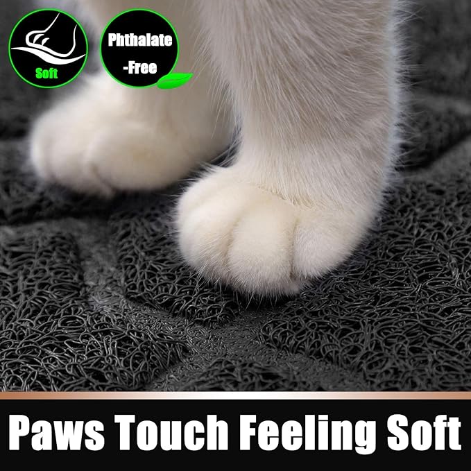 Yimobra Cat Litter Mat, 47"x36" Litter Box Mat with Litter Lock Mesh, Soft Cat Litter Mat Litter Trapping Mat, Easy to Clean, Non-Slip, Water Resistant, Litter Free Floors, Black-Mewly Pet