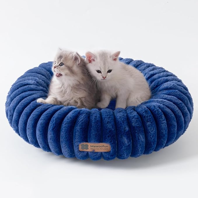 MEWOOFUN Donut Dog Beds for Small Dog, Calming Bed Round Cute Puppy Bed with Non-Slip Bottom, Fluffy Washable Pet Bed for Puppy and Kitten (Navy Blue, XS (20x20x6))-Mewly Pet