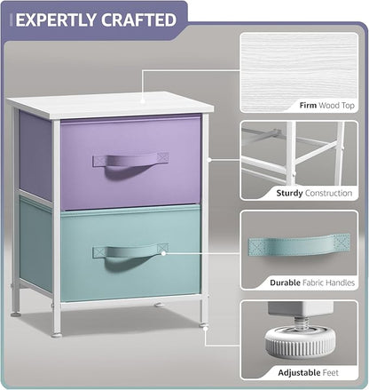 Sorbus Nightstand with 2 Drawers - Kids Bedside Furniture End Table Night Stand - Steel Frame, Wood Top & Easy Pull Fabric Bins - Dresser & Chest for Home, Bedroom Accessories, Office & College Dorm