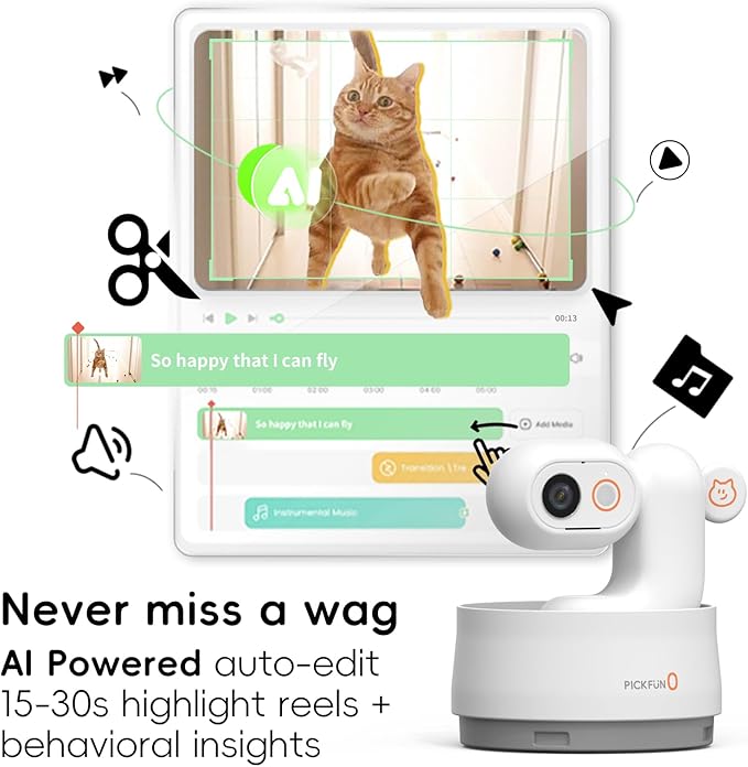 AI Dog Camera, Smart Security Camera Indoor with Phone App [Pet Recognition, Daily Activity Analysis & Motion Tracking] Cat Cam 5MP HD, 360° View, 2-Way Audio, Night Vision, 5G WiFi-Mewly Pet