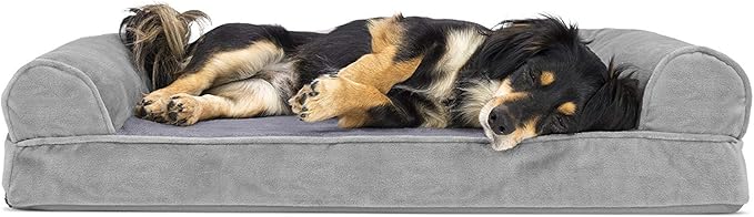 Furhaven Orthopedic Dog Bed for Medium/Small Dogs w/ Removable Bolsters & Washable Cover, For Dogs Up to 35 lbs - Faux Fur & Velvet Sofa - Smoke Gray, Medium-Mewly Pet