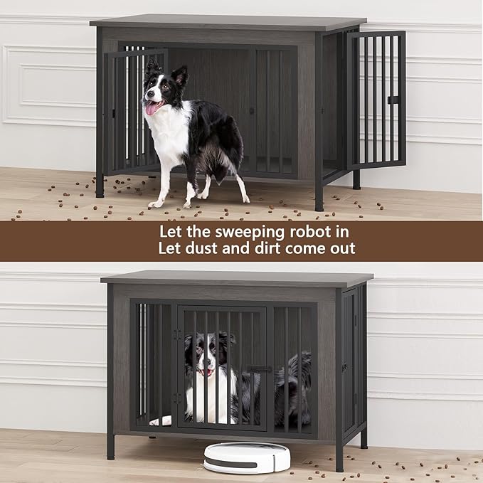 EasyCom 39.96" XL Wooden Large Dog Crate Furniture for Medium and Large Breed, Chew-Resistant Dog Kennel Furniture Indoor with 2 Doors and 3.94" Raised Feet, as TV Stand, End Table, Crate Table-Mewly Pet