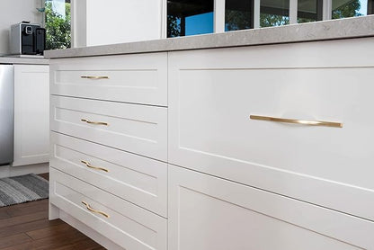 Goo-Ki Low Profile Brushed Brass Cabinet Pulls, Double Hole Centers (6.3''/7.6'') Zinc Alloy Handle for Drawer Cupboard Wardrobe,6 Packed