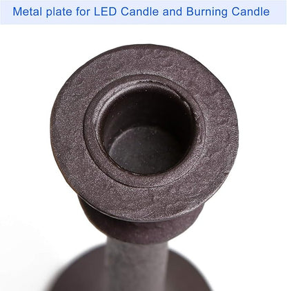 JT17008 Rustic 2 Pack Candlestick Decorative Taper Candle Holder for Table Centerpiece, 7" x 9", Brown