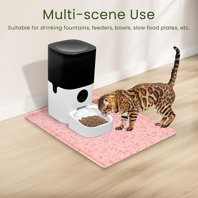 Ptlom Dog Food Mat Anti-Slip Dog Bowl Mats for Food and Water, Waterproof Pet Placemat Prevents Messy Spill to Floor, Silicone Puppy Feeding Tray for Small, Medium and Large Dogs Cats, Pink-Mewly Pet