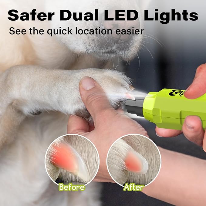 Casfuy 6-Speed Dog Nail Grinder - Newest Enhanced Pet Nail Grinder Super Quiet Rechargeable Electric Dog Nail Trimmer Painless Paws Grooming & Smoothing Tool for Large Medium Small Dogs (Green)-Mewly Pet