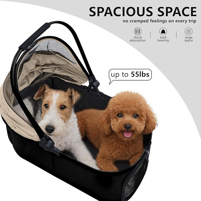 Dog Cat Stroller, Foldable 4 Wheels Dog Stroller for Small Medium Dogs 20 lbs,Pet Strollers for Large Dogs 50lbs, Stable Anti-Shock Detachble Carrier,with 360°Swiveling Front Wheel forTravel-Mewly Pet