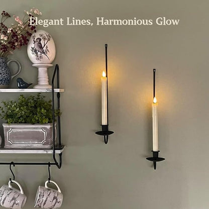 Wall Candle Holder Set of 2, Stylish Black Metal Wall Mount Candle Sconces, Modern Wall Decoration for Living Room, Farmhouse, Fireplace, and Weddings