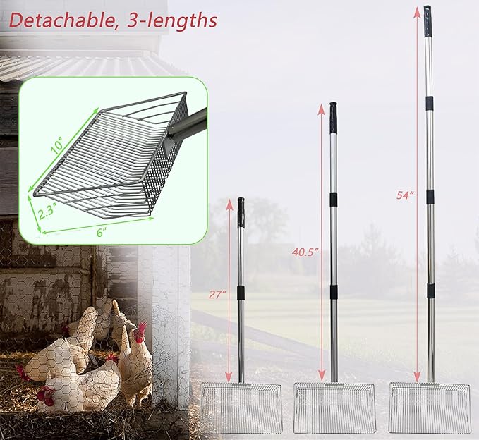 10inch Metal Chicken Poop Scooper with 54-Inch Long Handle for Coop Cleaning-Mewly Pet