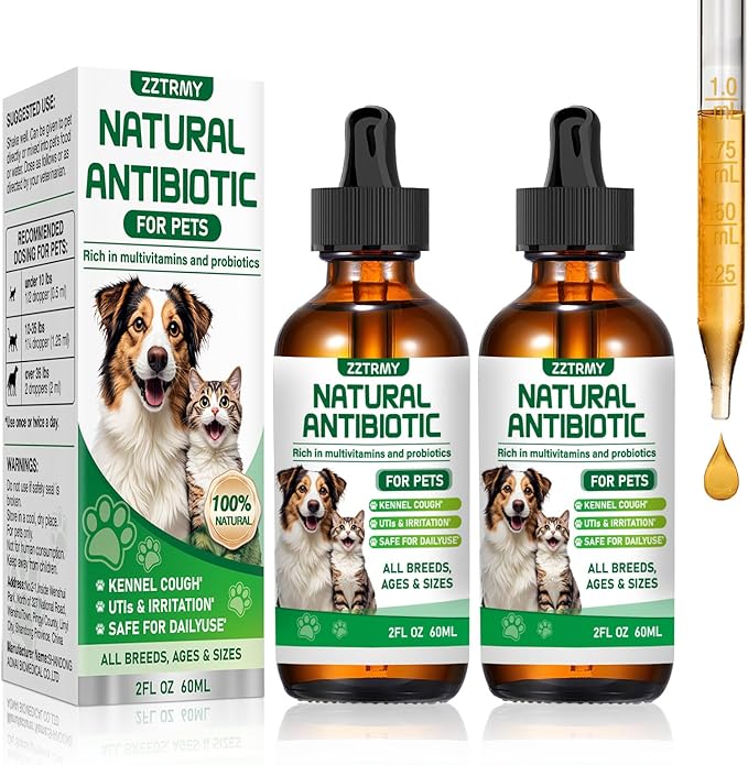 Natural Antibiotics for Dogs and Cats,Antibiotic for Cats,Dog Antibiotics in Drops,Help with Allergies, Itching, Coughs, UTIs,Skin, Coat, Digestion Care,for All Breeds & Ages,Pet Supplements&Vitamins-Mewly Pet