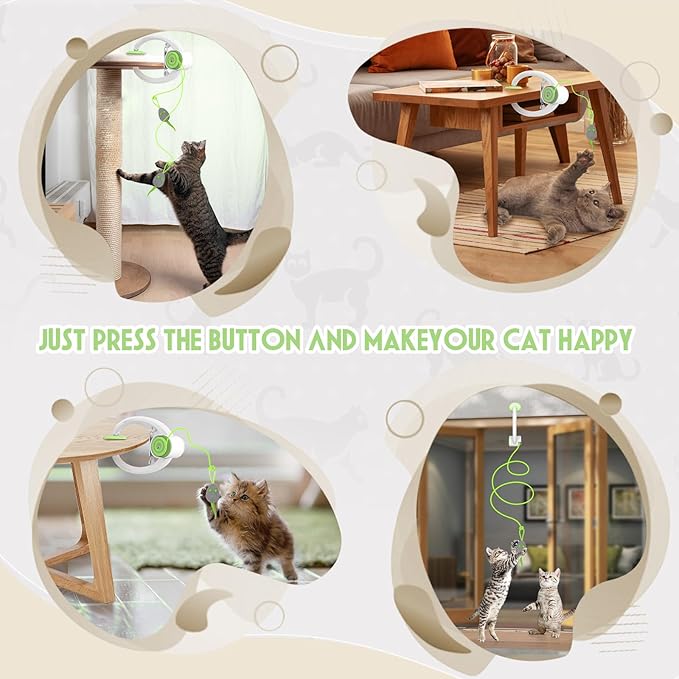 Cat Toy Interactive for Indoor Cats, Smart USB Rechargeable Door Hanging Automatic Retractable Kitten Toys, Teaser Electronic Self Play Feather Cat String Toy Attached with 3 Catnip Mice Green-Mewly Pet