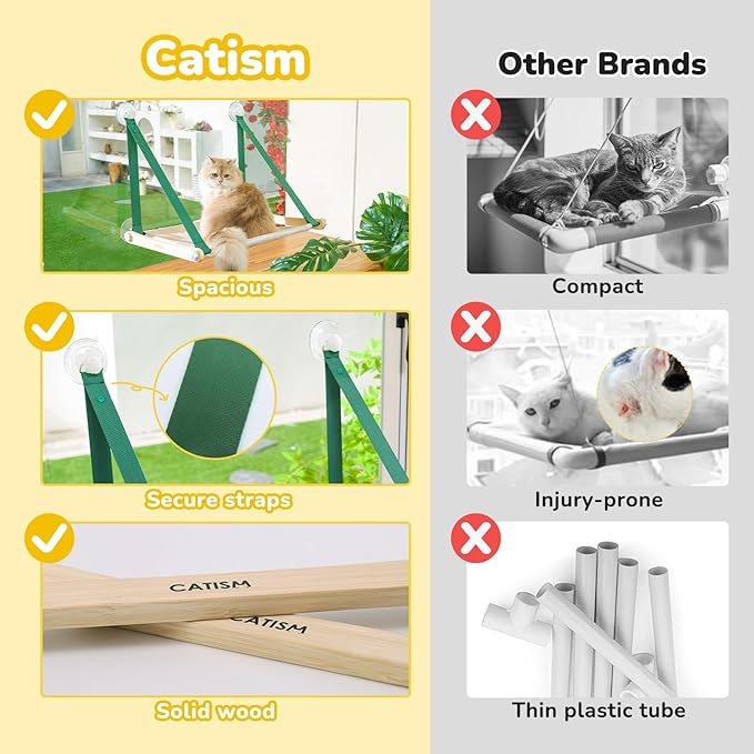 CATISM Cat Window Perch Foldable - Cats Hammock for Window, 2 in 1 Cat Window Hammock Bed for Indoor Cats, Cat Perch with Sturdy Screw Suction Cups for Kittens (Green)-Mewly Pet