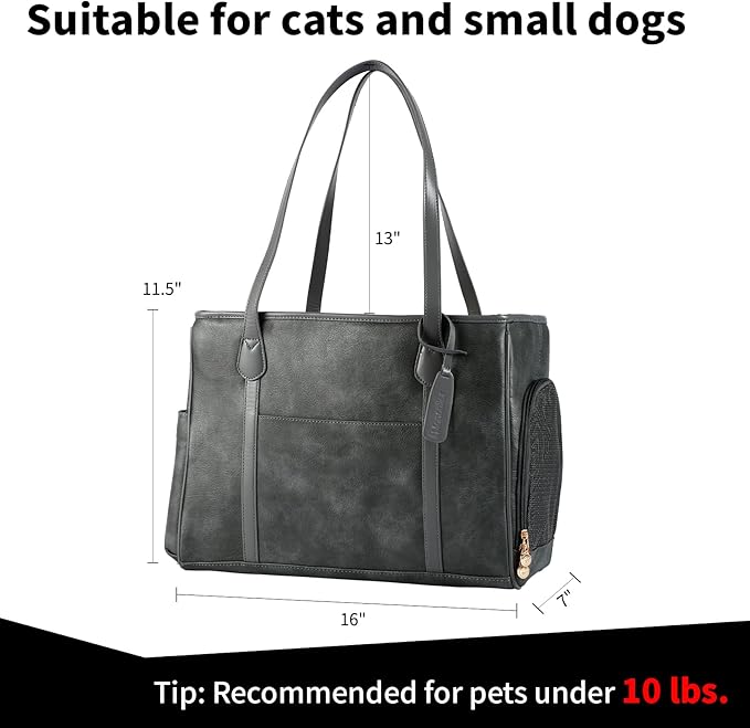 Stylish Dog Purse Carrier, Leather Pet Carrier Bag for Small Dogs Cats Puppy, Airline Approved Soft-Sided Carrier Grey-Mewly Pet