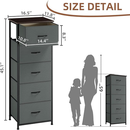 Somdot Dresser for Bedroom with 5 Drawers, Storage Organizer Chest of Drawers with Removable Fabric Bins for Closet Bedside Living Room Laundry Entryway Hallway, Charcoal Grey