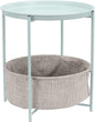 Amazon Basics Round Storage End Table, Side Table with Cloth Basket, Mint Green/Heather Gray, 18 in x 18 in x 19 in