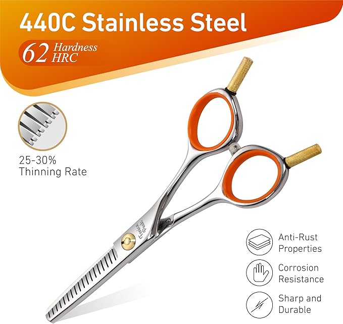 Fenice Peak 5'' Small Thinning Scissors Lightweight Dog and Cat Grooming Scissors with Safety Round Tip JP440C Stainless Steel Sharp Blades for Body Facial Nose Ear and Paw Hair Easy Use-Mewly Pet