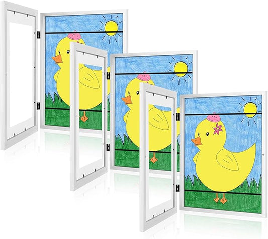[3 Pack] Kids Art Frames, 10x12.5 Front Opening Kids Artwork Frames Changeable, Displays 8.5x11 With Mat and 10x12.5 Without Mat, Holds 50 Pcs, for 3D Picture, Crafts, Hanging Art, Portfolio Storage