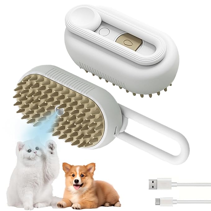 Cat Steam Brush for Shedding Dog Brush with Steam Pet Hair Cleaning Brush Comb for Spray 3 in 1 Pet Grooming for Long & Short Haired Pets – Spritz Defur Comb for cats(Gray)-Mewly Pet