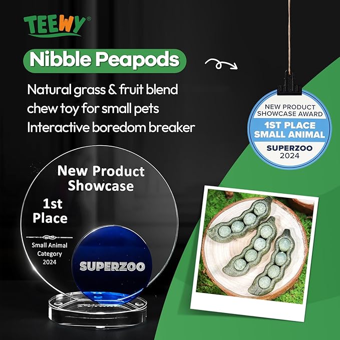 TEEWY 3PCS Guinea Pig Chew Toys, Prevent Teeth Overgrowth, Natural Vegetables and Timothy Grass, Hamster Chew Toys, Guinea Pig Toys, Chinchilla Toys, Peapod-Shaped-Mewly Pet