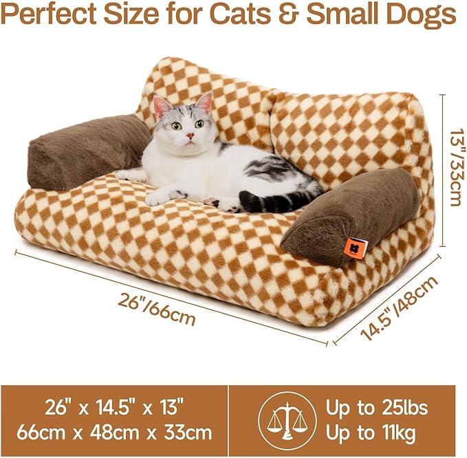 MEWOOFUN Cat Bed for Indoor Cats, Washable Dog Beds for Small Medium Dogs & Cats, Fluffy Cat Couch with Non-Slip Bottom, 26×19×13 Inch (Brown, 26.0" L x 19.0" W x 13.0" Th)-Mewly Pet