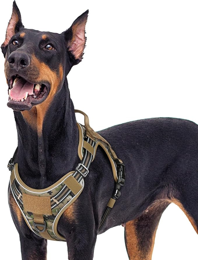 rabbitgoo Dog Harness for Large Dogs No Pull, Tactical Service Pet Vest with Molle and Control Handle, Adjustable and Reflective Military Harness for Easy Walking and Training, Brown camo, XL-Mewly Pet