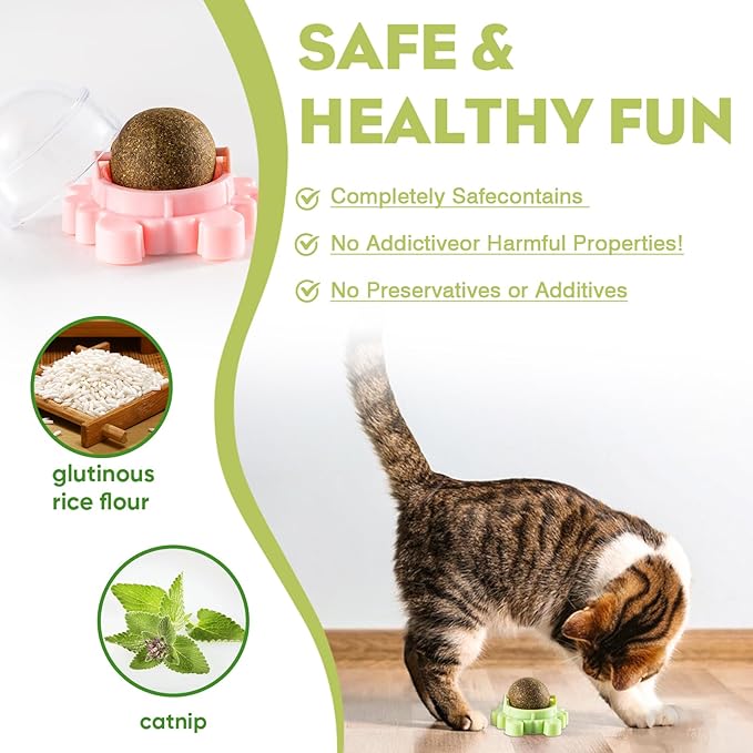 360° Catnip for Cats Wall Catnip Rollerball Licking Ball Cat Nips Mint Magic Cat Stick on Wall Crack Balls Lickable Play Chew Teeth Cleaning Pet Chew Indoor Outdoor-Mewly Pet