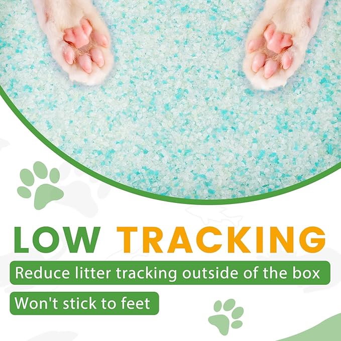 NEWORD Crystals Cat Litter Superior Odor Control 14 lbs Total (2 Pack of 7lb Bags) Soft-On-Paws Low Tracking Dust-Free Green Silica Gel, Aloe Vera Fragrance-Mewly Pet