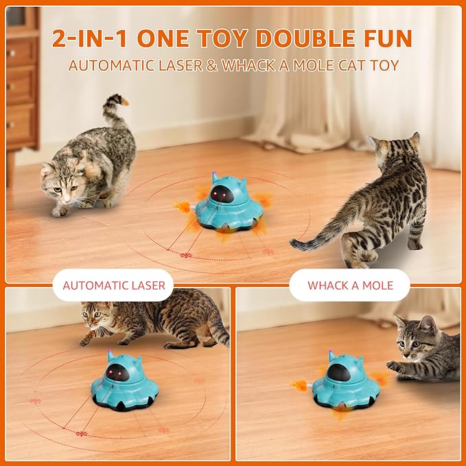 MIKK Cat Laser Toy Cat Feather Toys 2-in-1 Interactive for Indoor Cats Automatic with Remote Control Moving Ambush USB-C Rechargeable Electronic Kitten Toy for Indoor Exercise (Blue)-Mewly Pet