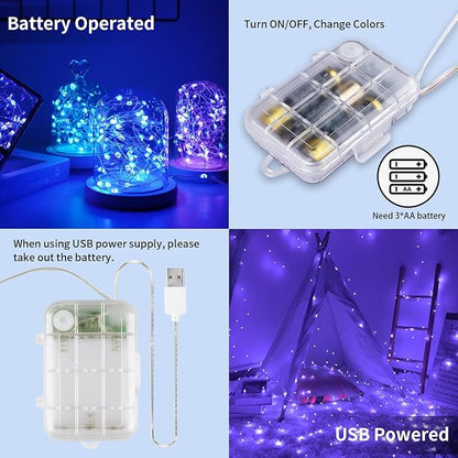 33ft 100LED Fairy Lights Battery Operated, 2 Pack 16.5ft 16 Color Changing String Lights with Remote Timer, RGB Waterproof Twinkle Lights for Indoor Outdoor Room Garden Yard Gift Party Christmas Decor
