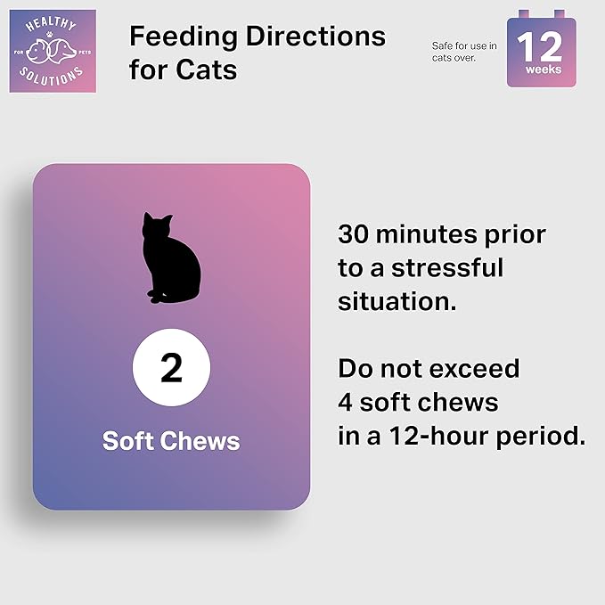 Calming Chews for Cats - Cat Calming Treats for Anxiety, Stress Relief Aid, Storms, Grooming, Fireworks, Separation, Travel, & Motion Sickness - Made in USA (60 Soft Chews- Cat)-Mewly Pet