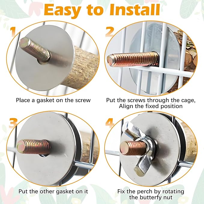 kathson 8 PCS Natural Bird Wood Perch Parakeet Standing Toy Sticks Parrot Paw Grinding Branches Cockatiels Cage Chewable Accessories for Conures Macaws Finches-Mewly Pet