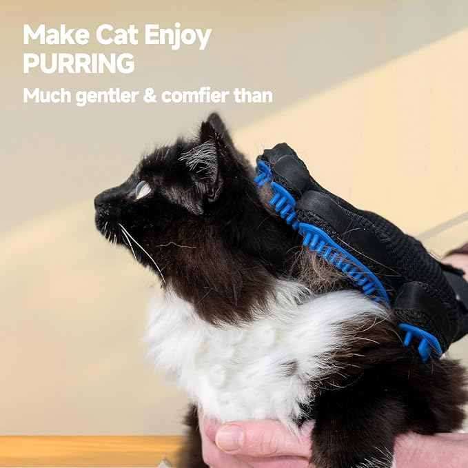2-in-1 Pet Grooming Glove & Fabric Hair Remover - Reusabie, Silicone Massage Bristles,Static Adhesion for Quiuck Shedding Control,Safe for Dogs & Cats（Big）-Mewly Pet