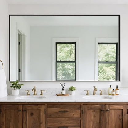 Suidia Bathroom Mirror, 60" x 36" Wall Mirror Metal Framed, Bathroom Vanity Mirror for Living Room Bedroom Bathroom Entryway, Black, Rect Corner Style