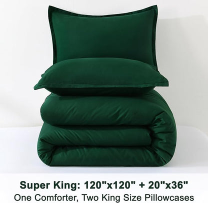 Litanika Oversized King Comforters Emerald Green Super King Size, 3 Pieces Lightweight Solid Bedding Comforter Set, All Season Fluffy Bed Set (120x120In Comforter & 2 Pillowcases)