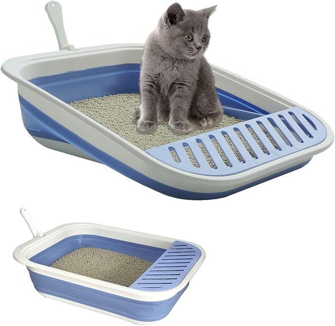 Kitten Training Litter Box, Collapsible Low Entry Kitten Litter Box Shallow LitterBox Senior Cats Anti-Splashing Open Potty Pan Scoop Leak-Proof Pedal Cat Toilet No Smell Easy Clean-Mewly Pet